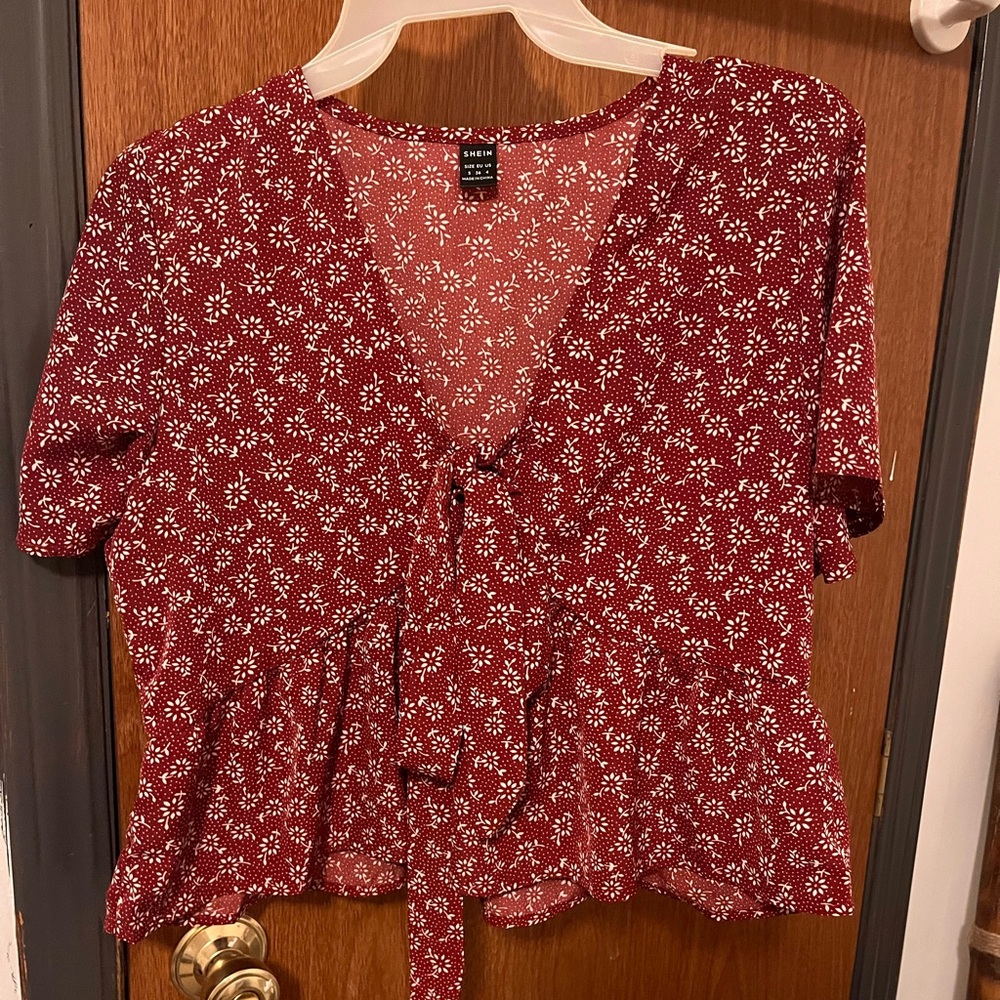 SHEIN Red Floral Blouse